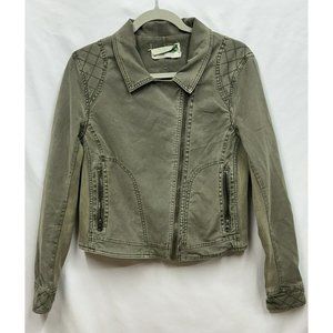 anthropologie easy moto jacket‎ women’s Medium biker full zip army green